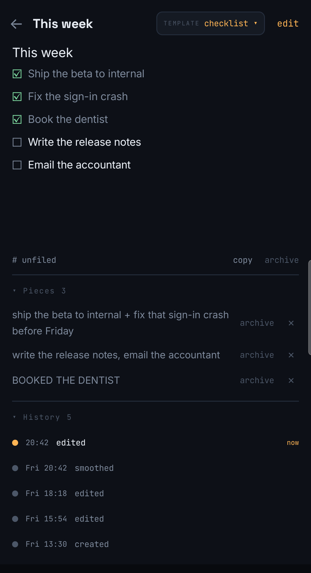 A note the AI tidied into a checklist