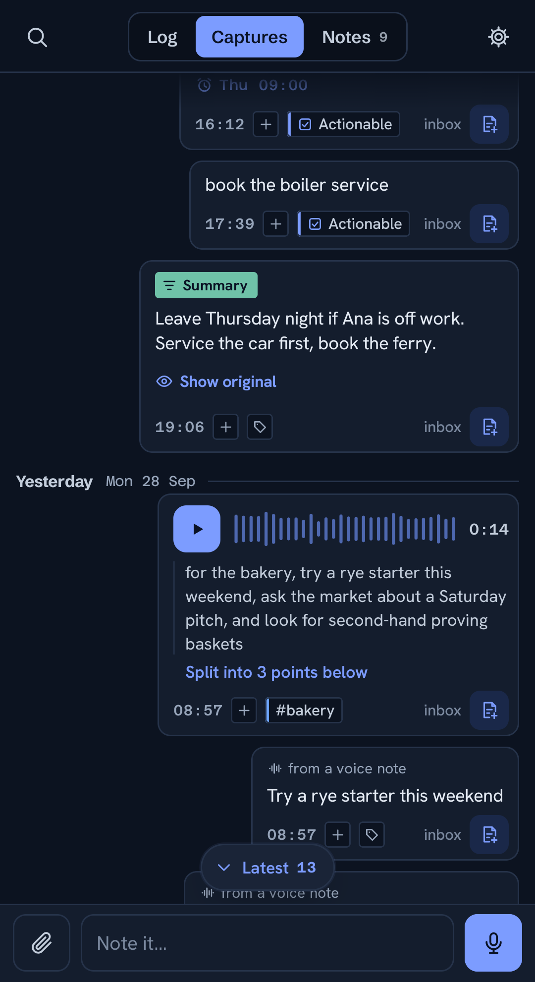 A summarized voice note, with the original one tap away