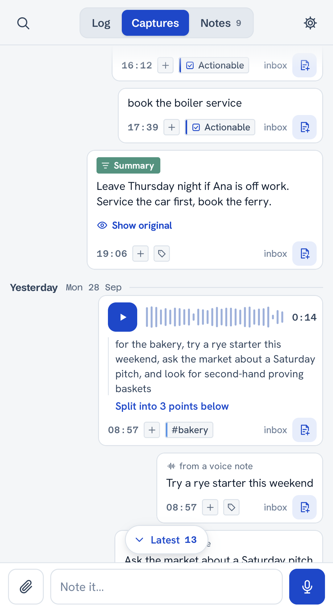 A summarized voice note, with the original one tap away