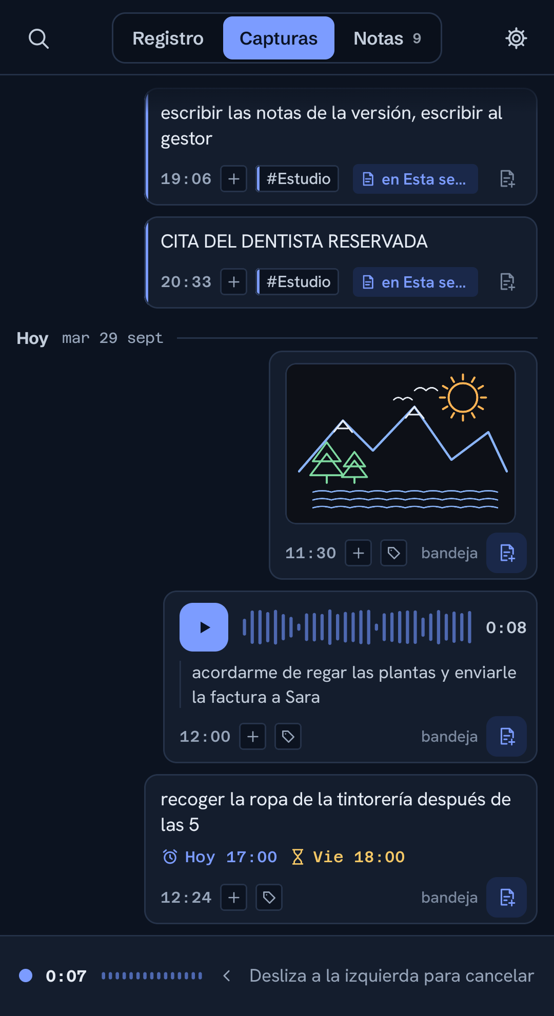 Grabando una nota de voz en ChatNote
