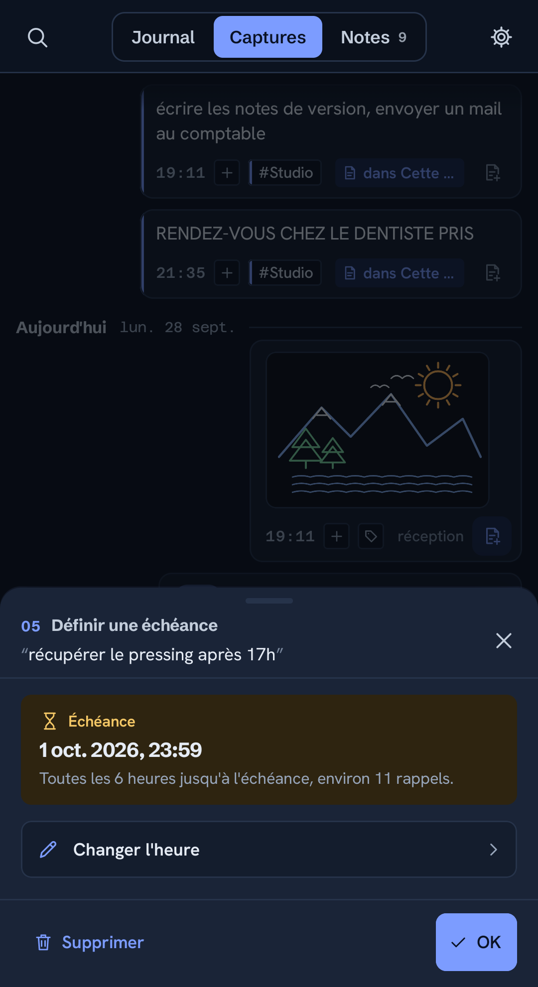 Définir une échéance sur une capture