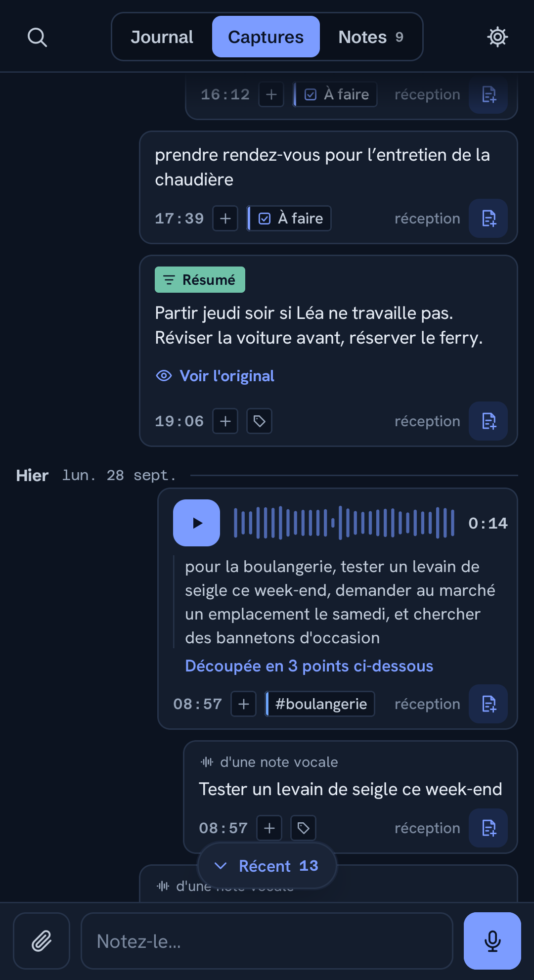 Une note vocale résumée, l'original à un geste