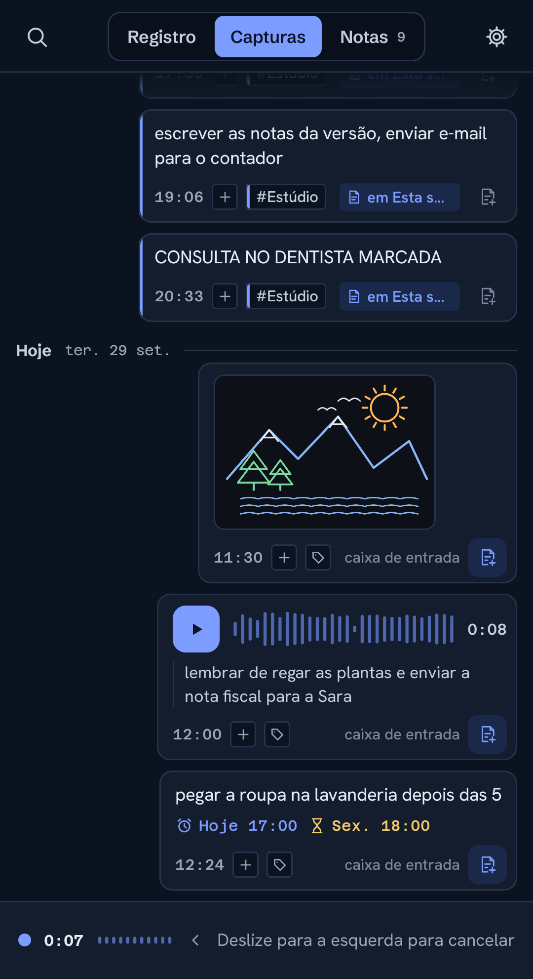 Gravando uma nota de voz no ChatNote